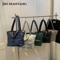 Quilted Shopper Bag Women Handbag Shoulder Space Padded Cotton