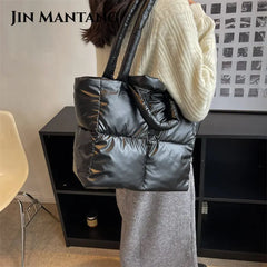 Quilted Shopper Bag Women Handbag Shoulder Space Padded Cotton