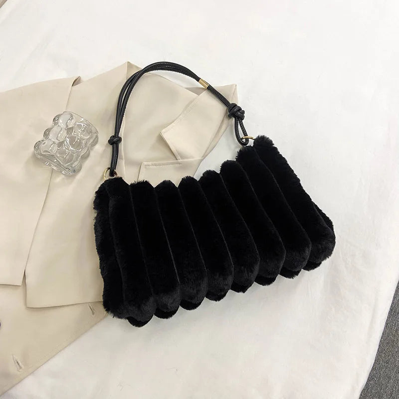Plush Women's Shoulder Bag Winter Warm Travel Tote