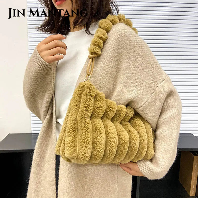 Plush Women's Shoulder Bag Winter Warm Travel Tote