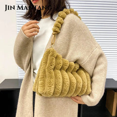 Plush Women's Shoulder Bag Winter Warm Travel Tote