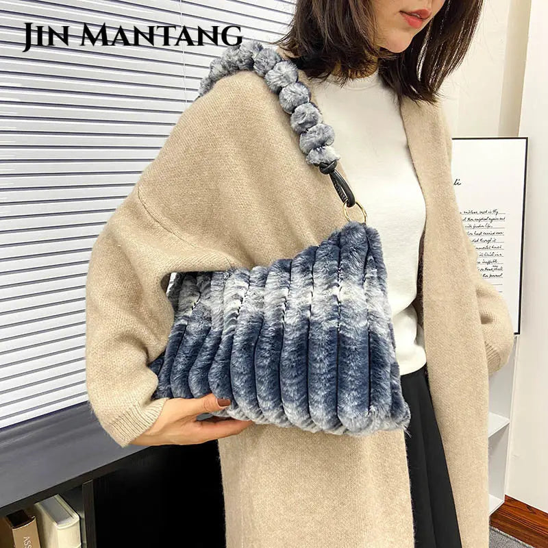 Plush Women's Shoulder Bag Winter Warm Travel Tote