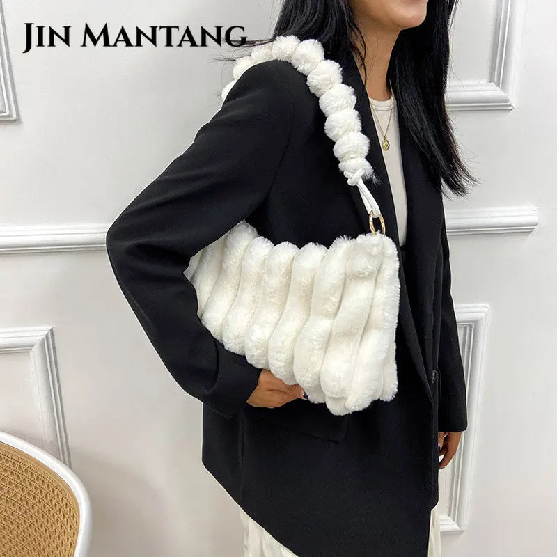 Plush Women's Shoulder Bag Winter Warm Travel Tote