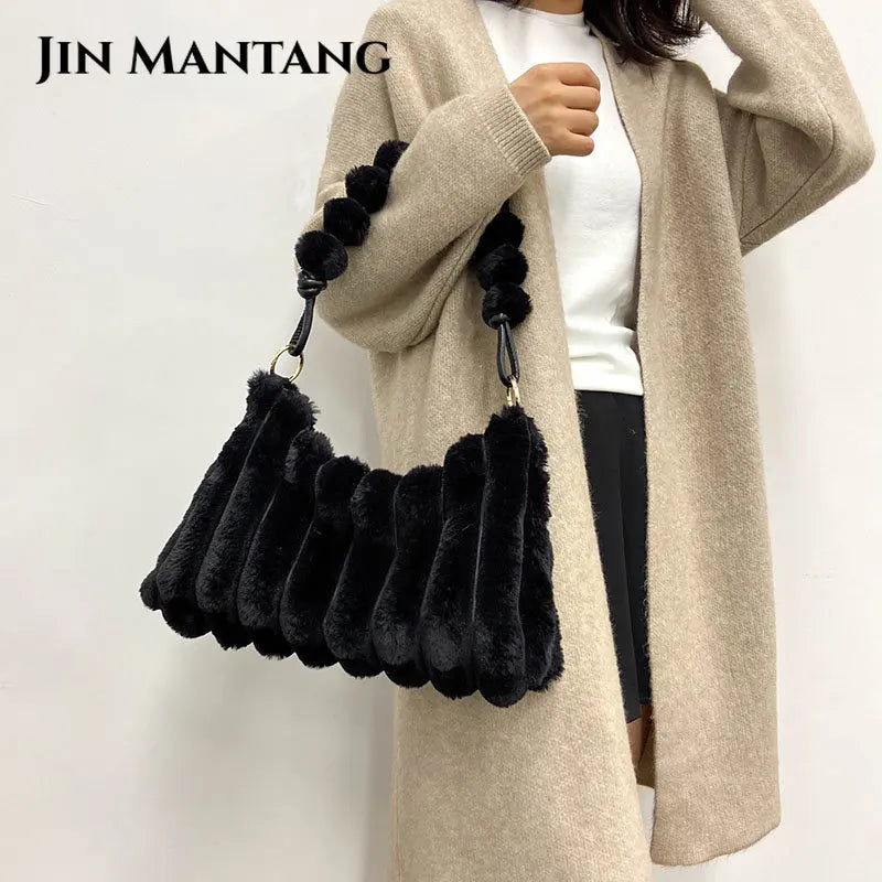 Plush Women's Shoulder Bag Winter Warm Travel Tote