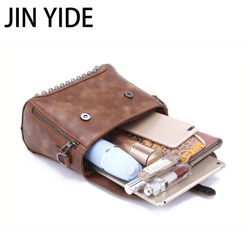 Matte PU Rivet Messenger Shoulder Bag Crossbody Satchel