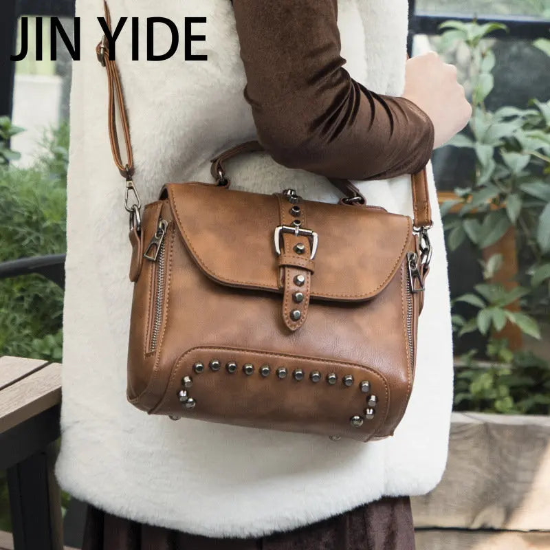 Matte PU Rivet Messenger Shoulder Bag Crossbody Satchel