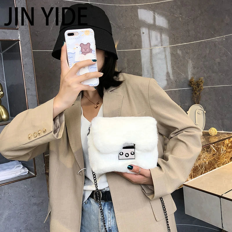 Faux Rabbit Fur Mini Handbag Chain Crossbody Bag
