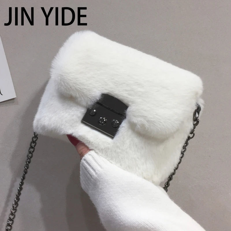 Faux Rabbit Fur Mini Handbag Chain Crossbody Bag