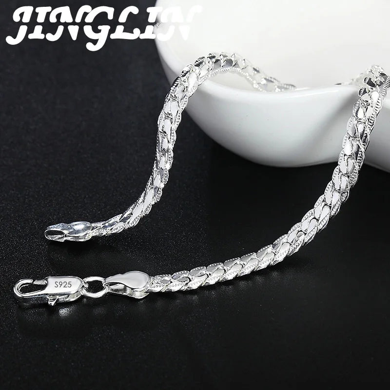 925 Silver 6mm Sideways Necklace 8/18/20/22/24 Inch Chain Wedding Jewelry
