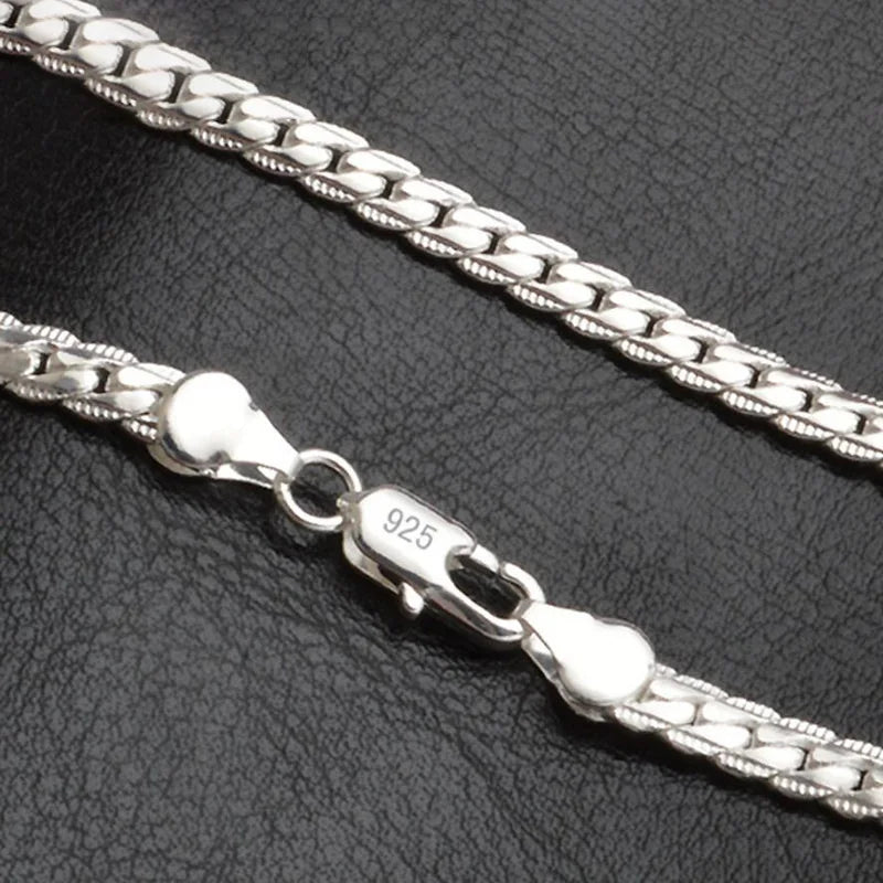 925 Silver 6mm Sideways Necklace 8/18/20/22/24 Inch Chain Wedding Jewelry