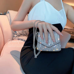 Rhinestones Evening Bag PU Leather Chain Clutch Shoulder Bags