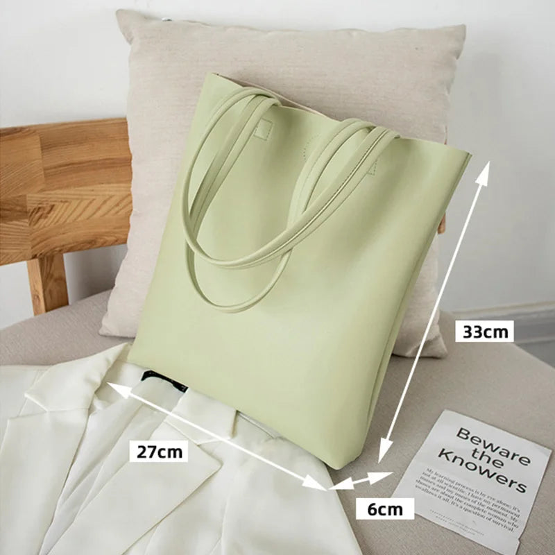 Small Leather Casual Tote Bag Green Pink