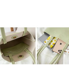 Small Leather Casual Tote Bag Green Pink