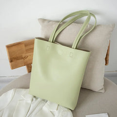 Small Leather Casual Tote Bag Green Pink