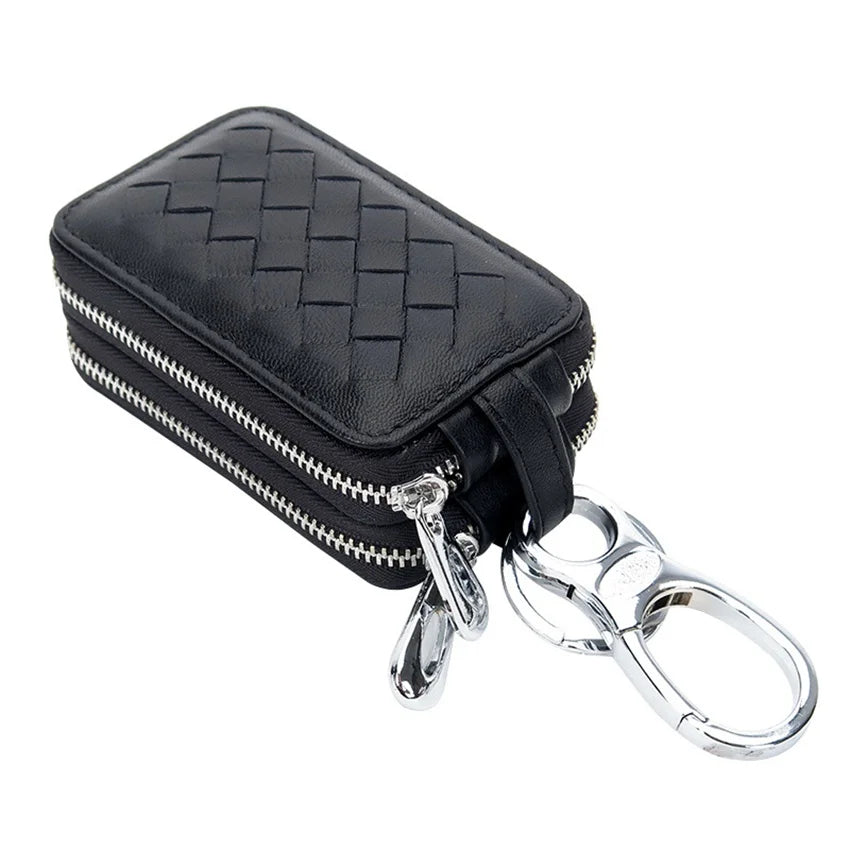 JNKET Sheepskin Keychain Bag Key Case Double Zipper Key Bag