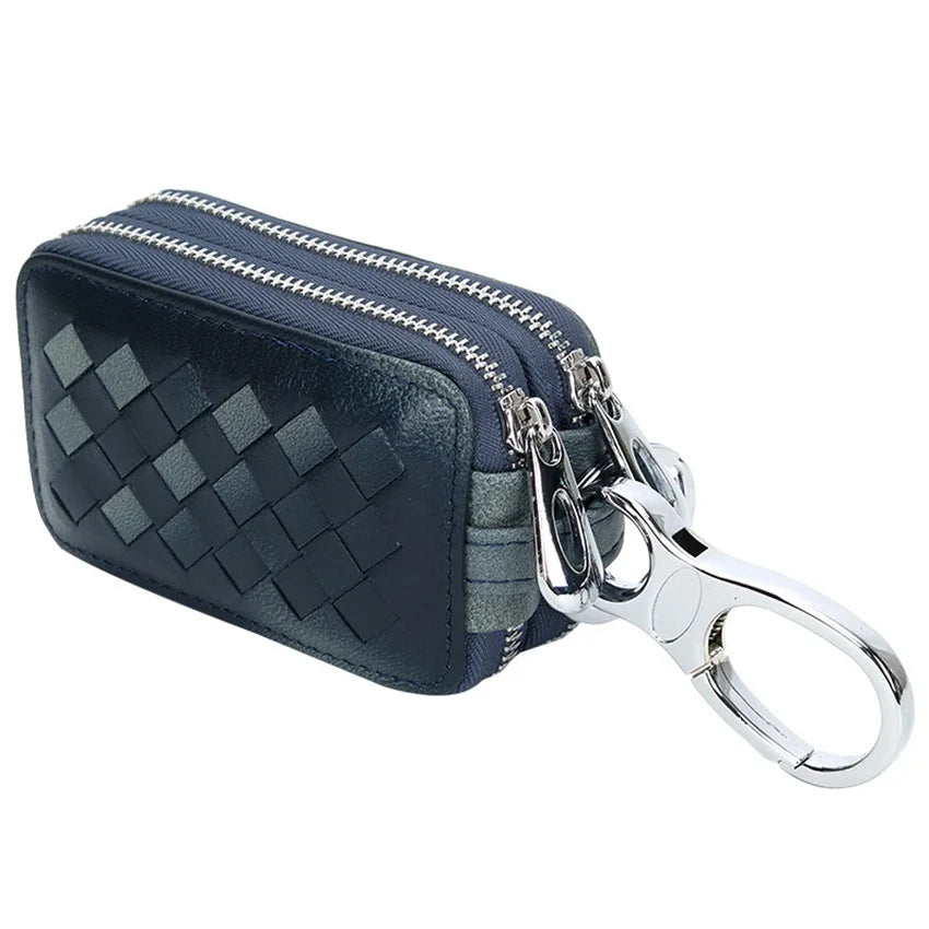 JNKET Sheepskin Keychain Bag Key Case Double Zipper Key Bag