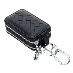 JNKET Sheepskin Keychain Bag Key Case Double Zipper Key Bag