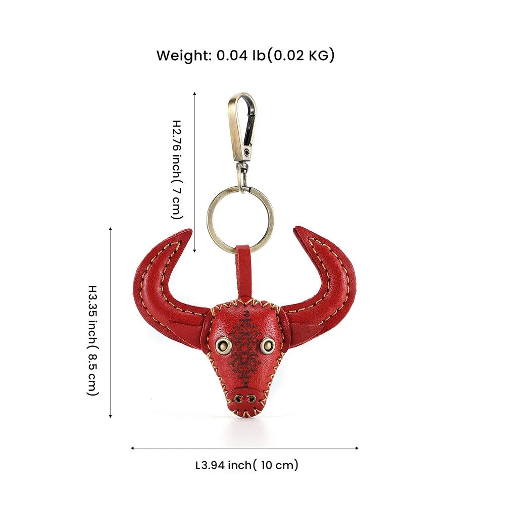 Bull Head Keychain Pendant Leather Key Holder Women Men Keyring