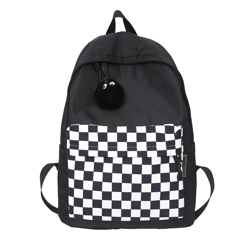 Girls Plaid Backpack Waterproof Shoulder Bag Women Laptop Travel Rucksack