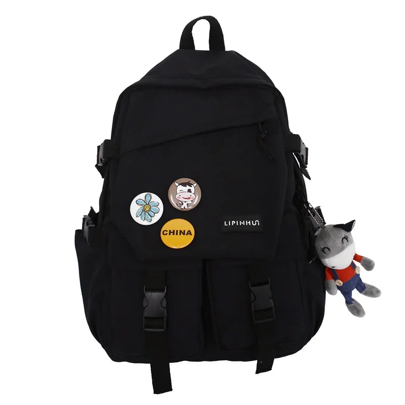 Nylon Solid Backpack Women Waterproof Student School Bags Teenage Girl