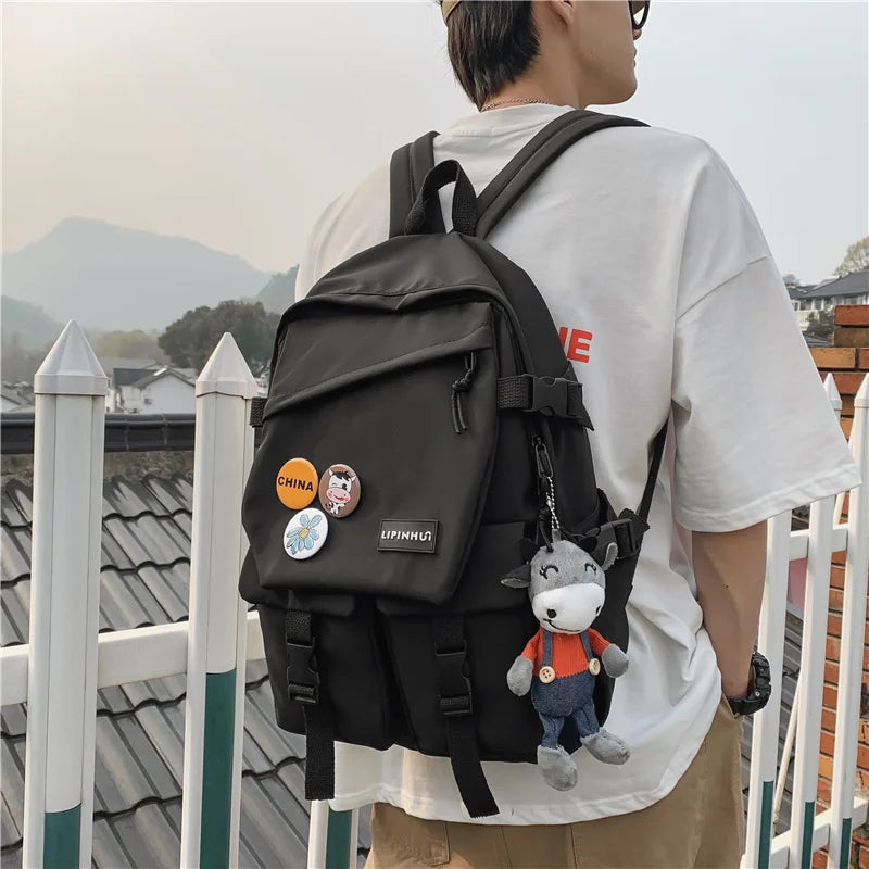 Nylon Solid Backpack Women Waterproof Student School Bags Teenage Girl