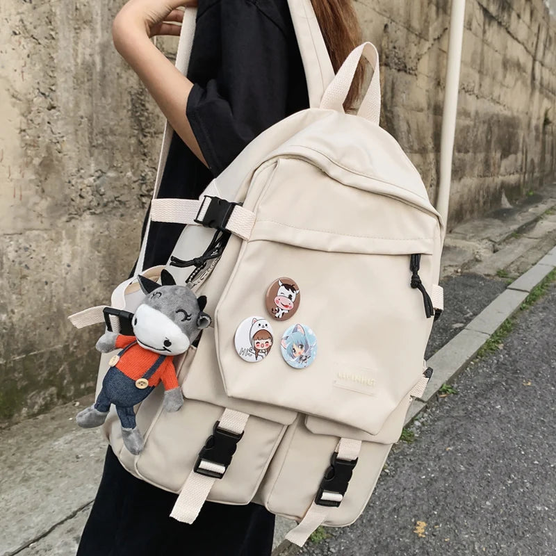 Nylon Solid Backpack Women Waterproof Student School Bags Teenage Girl