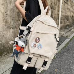 Nylon Solid Backpack Women Waterproof Student School Bags Teenage Girl