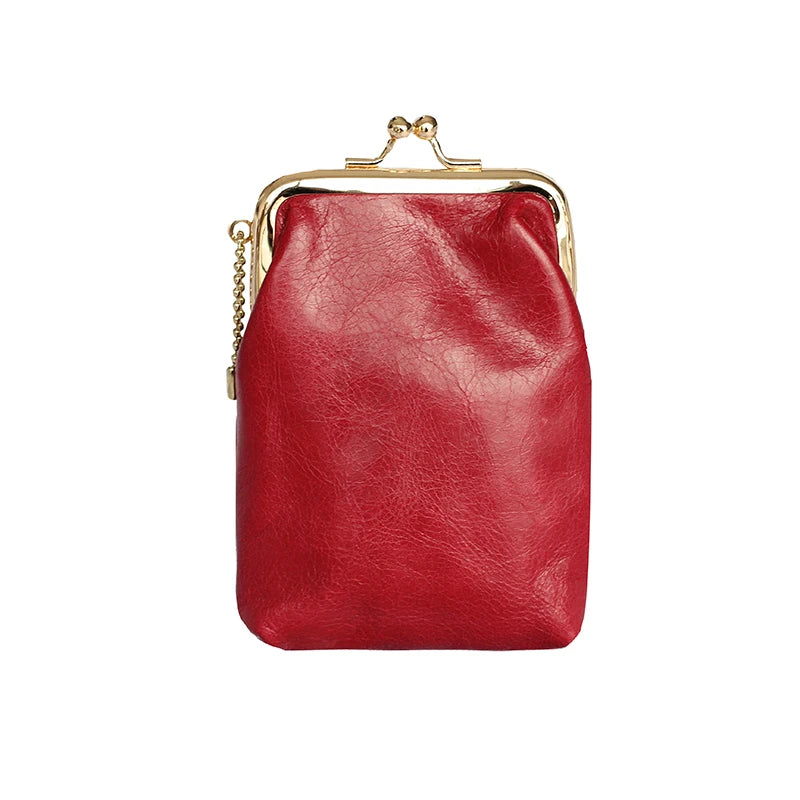Japan & South Korea Coin Purse Oil Wax Leather Mini Buckle Clip Small Wallet