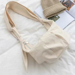 Japan Canvas Hobo Bag Crossbody Zipper Underarm Bow