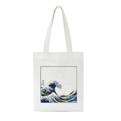 Japan Wave Print Shopper Bag Canvas Ulzzang Zipper Women Shoulder Bags