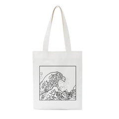 Japan Wave Print Shopper Bag Canvas Ulzzang Zipper Women Shoulder Bags