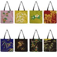 Japanese Floral Print Personalized Tote Bag Reusable Shoulder Handbag