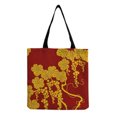 Japanese Floral Print Personalized Tote Bag Eco-Friendly Shopping Bag