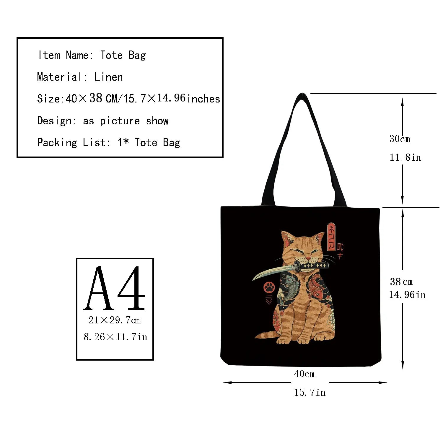 Japanese Anime Cat Handbag Women Print Shoulder Bags Totes Travel Bag