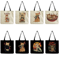 Japanese Anime Cat Handbag Women Print Shoulder Bags Totes Travel Bag