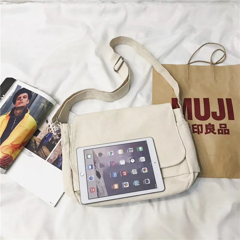 Japanese Canvas Shoulder Crossbody Bag for Women Unisex Satchels