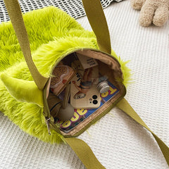 Japanese Cartoon Monster Plush Shoulder Bag Girls Funny Zipper Bag