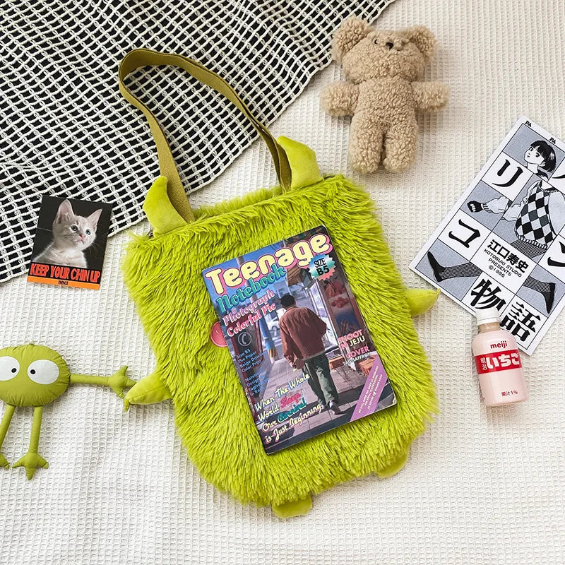 Japanese Cartoon Monster Plush Shoulder Bag Girls Funny Zipper Bag