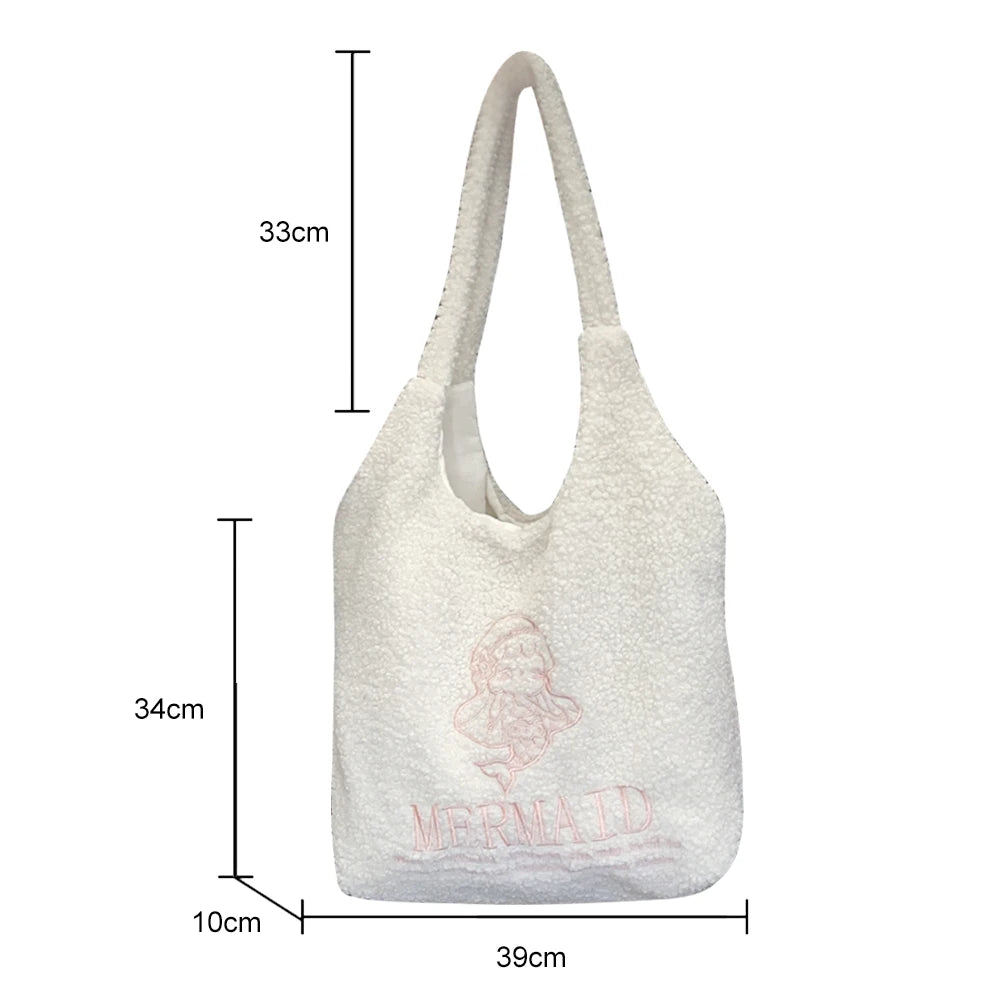 Japanese Embroidered Shoulder Clutch Soft Fleece Bag Women Large Capacity