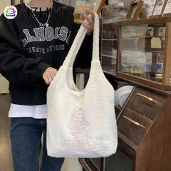 Japanese Embroidered Shoulder Clutch Soft Fleece Bag Women Large Capacity