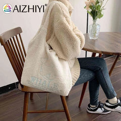 Japanese Embroidered Shoulder Clutch Soft Fleece Bag Women Large Capacity
