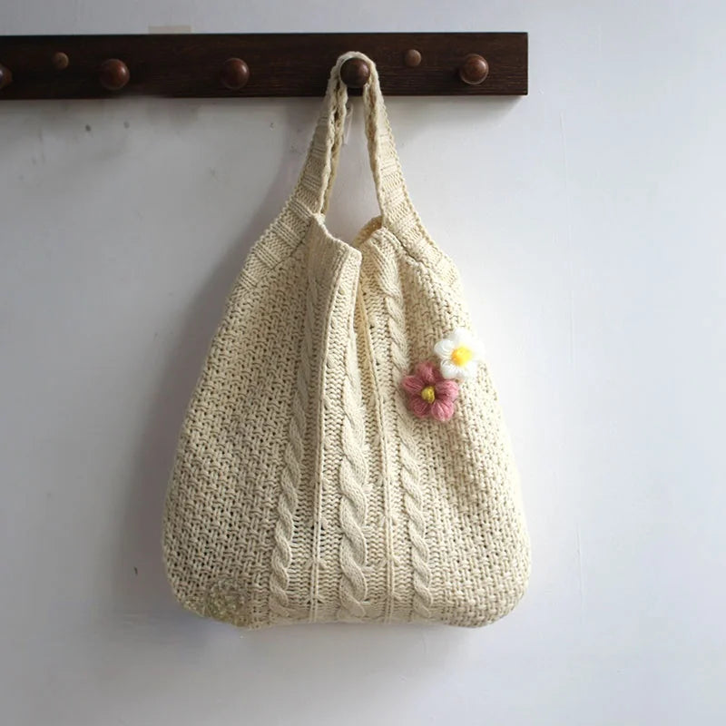 Japanese Flower Wool Bag Women's Handbag