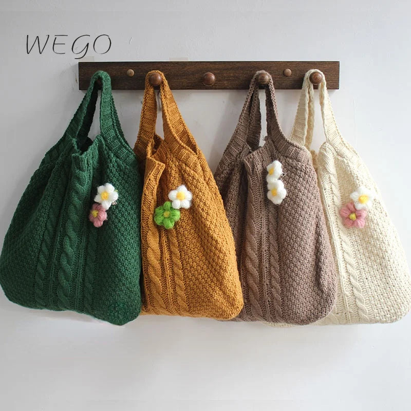 Japanese Flower Wool Bag Women's Handbag