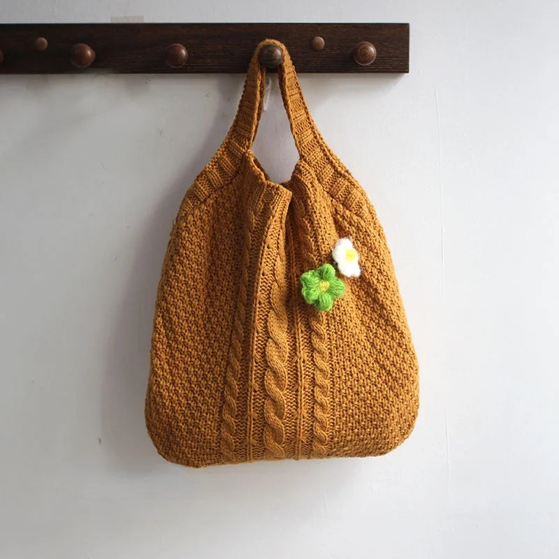 Japanese Flower Wool Bag Women's Handbag