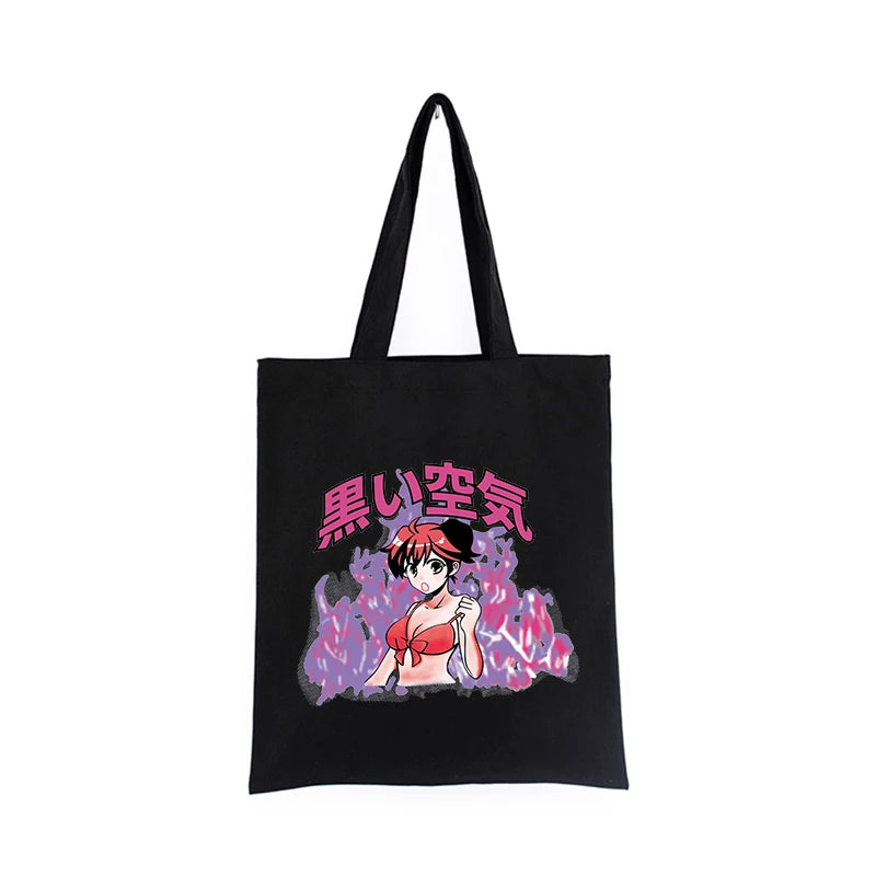 Japanese Gothic Bear Canvas Bag Dark Punk Hip-Hop Shopper Handbag