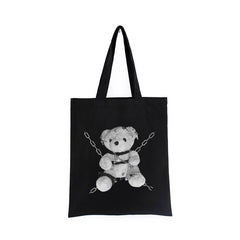 Japanese Gothic Bear Canvas Bag Dark Punk Hip-Hop Shopper Handbag