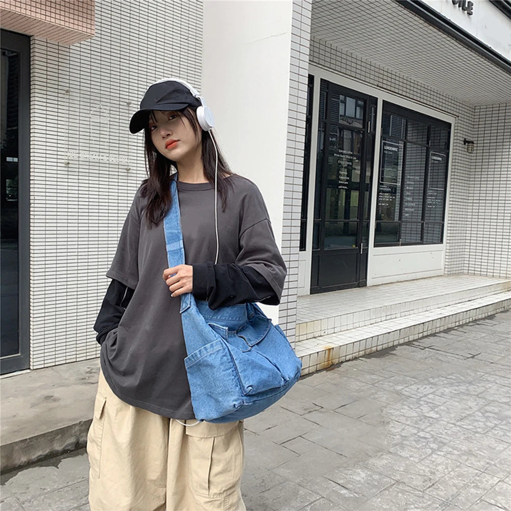 Retro Denim Handbag Large Capacity Crossbody Bag for Women