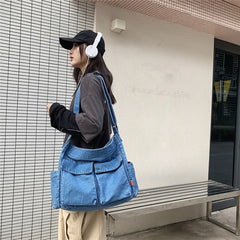 Retro Denim Handbag Large Capacity Crossbody Bag for Women