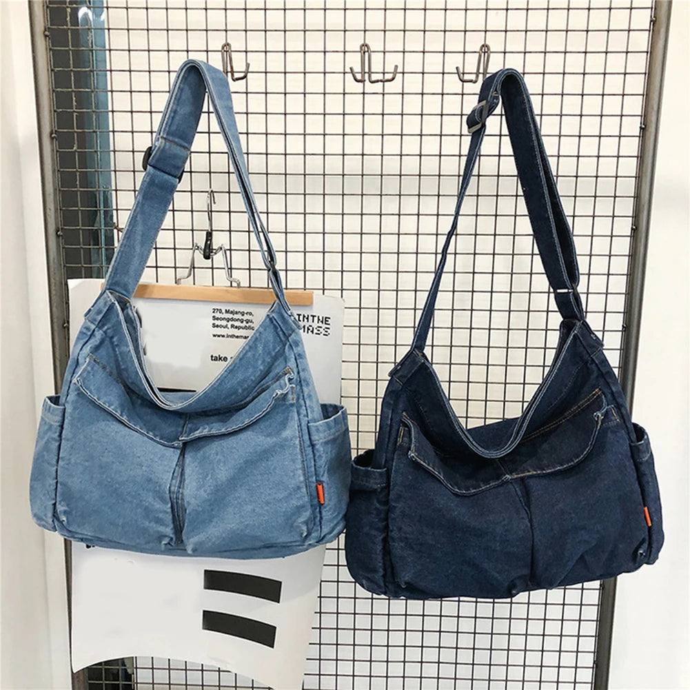 Retro Denim Handbag Large Capacity Crossbody Bag for Women