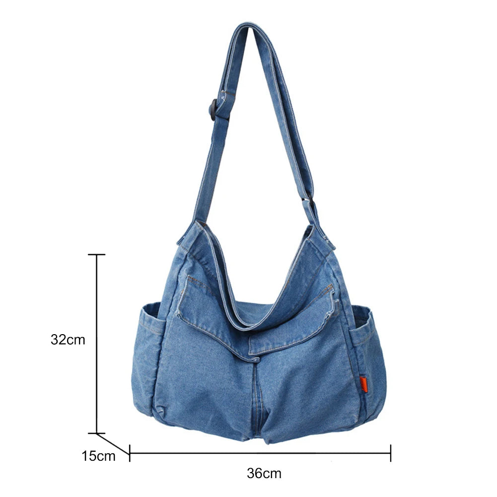 Retro Denim Handbag Large Capacity Crossbody Bag for Women